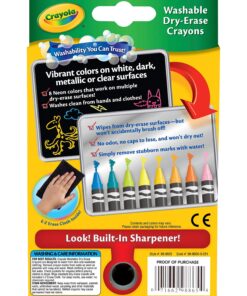Crayola; Dry-Erase Neon Crayons; Art Tools; 8 Count; Washable; Perfect for Classroom Art Activities; Includes Sharpener and Erase Cloth 9 81BeCQDQtbL