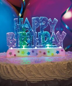 Dazzling Flashing Happy Birthday Cake Decoration - 3.25" x 4.75" (1 Count) - Perfect Celebration Centerpiece 24 81BfX9idE2L
