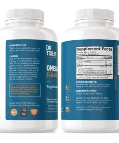 Dr. Tobias Omega 3 Fish Oil, 800 mg EPA 600 mg DHA Omega 3 Supplement for Heart, Brain & Immune Support, Absorbable Triple Strength Fish Oil Supplements - 2000 mg Per Serving, 180 Softgels 90 Servings 26 81Bfe15OPqL