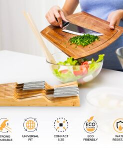 In-Drawer Knife Block Organizer - Bamboo Wood Drawer Knife Organizer - Holds 5 Long + 6 Short Knives (Not Included) - Store Knives with Blades Pointing Down Natural 28 81BgE4etq9L