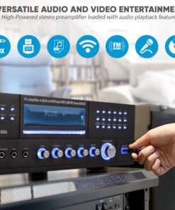 Pyle 4 Channel Wireless Bluetooth Amplifier - 3000 Watt Stereo Speaker Home Audio Receiver w/FM Radio, USB, 2 Microphone w/Echo for Karaoke, Front Loading CD DVD Player, LED, Rack Mount - PD3000BA.5 12 81BizrnRjBL