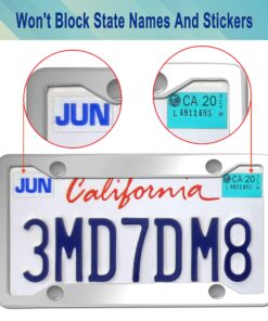 YoUoY Stainless Steel License Plate Frame- 2 Pack License Plate Holder, with Screws, Chrome Caps, Heavy Duty Rustproof Metal Front Rear Car Tag Cover Stainless Steel Frame- 4 Holes 12 81BnoOcoGPL