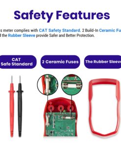 Etekcity Digital Multimeter, AC DC Voltmeter Amp Volt Ohm Current Meter, Electrical Voltage Outlet Circuit Tester With Continuity Resistance Diode Test ,Two Build-In Ceramic Fuses, Red, MSR-R500 29 81BpkBzQk2L