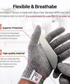 CustomGrips Food Grade Level 5 Protection, 1 Pair, Medium, Cut Resistant Safety Gloves, Great for Meat Cutting, Oyster Shucking, Fish Filleting, Chopping Vegetables & General Kitchen Work 11 81BqOTfCIwL