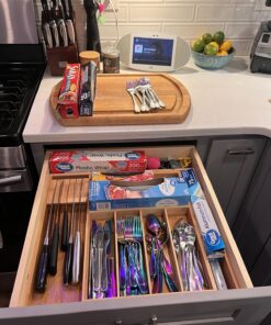 Utensil Organizer for Kitchen Drawers - Bamboo Silverware Organizer - Expandable Utensil Holder and Cutlery Tray with Divider and Removable Knife Block | 17” Long, Adjustable from 13” to 22.2” W' Knife Block 30 81BrfE weNL