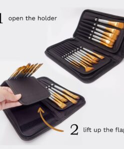 MyArtscape Paint Brushes - 15 Pc Art Brush Set for Watercolor, Acrylic, Oil & Face Painting | Short Handle Artist Paintbrushes with Travel Holder | 1 Year Warranty (Black) Black 17 81Brj3VSKFL