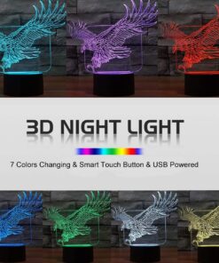 Alternative view of Eagle Night Light 3D Illusion Lamp YKL World Touch 7 Changing Color Lights Toys Bed Room Decor Birthday Christmas Gifts for Boys Girls Kids Eagle