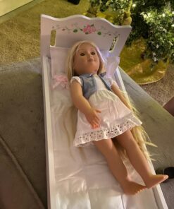 Badger Basket Toy Doll Bed with White Bedding and Personalization Kit for 20 inch Dolls - White Rose 40 81Bt7ZFaLZL