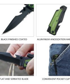 ALBATROSS 6 in 1 Survival Camping Tactical Folding Pocket Knife with Flashlight,Bottle Opener,Rope Cutter,Fire Starter,Glass Breaker,Multi-Function Tool(Green) Green 23 81BvzI38AjL