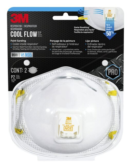 3M 8511 Paint Sanding Valved N95 Respirator, Cool Flow Valve, Disposable-Lightweight Design, 2-Pack 2 pack