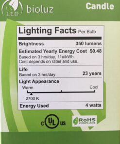 Bioluz LED 4W Filament Candelabra Bulb, E12 Base High Efficiency LED Candle Bulbs, UL Listed, Pack of 6 6 Count (Pack of 1) 42 81Bx1wa6JbL