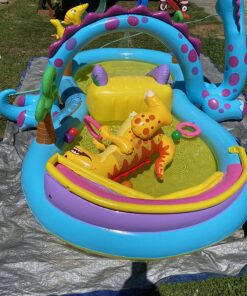 Intex Dinoland Inflatable Dinosaur Swimming Pool Kiddie Play Center with Water Slide, Dino Arch Water Sprayer, and Games for Ages 2 and Up, Multicolor 1 43 81BxgZJQlML