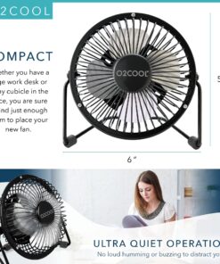 O2COOL 4" USB Personal Desk Fan – Portable Mini Table Cooling Fan - Plugs into Computer - Adjustable 360° Tilt, Quiet, Rubber Grip Feet - Black Black Usb 9 81ByFgMC7TL