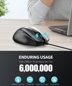 TECKNET USB Wired Mouse, 6-Button Corded Mouse with 2 Adjustable DPI, Optical Computer Mouse with Ergonomic Design and 5FT Cord for Laptop, Chromebook, PC, Desktop, Mac, Notebook-Gray GRAY 23 81C2ZsymL0L