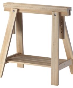 IKEA Beech Wood Desk Table Leg Trestle with Shelf , Height and Angle Adjustable , Also Great for Drafting Table Tops