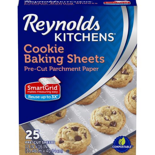 Reynolds Kitchens Cookie Baking Sheets, Pre-Cut Parchment Paper,25 Count (Pack of 4), 100 Total Sheets Pack of 4