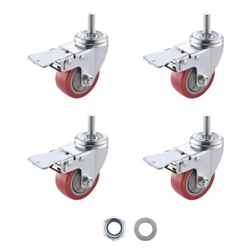 SungMi 4 Pack 3" Heavy Duty Caster Wheels PVC Threaded Stem Swivel Casters with 360 Degree Blue Wheels (4 with Brakes) Nuts Included SM-AMS-240008 4 with Brakes