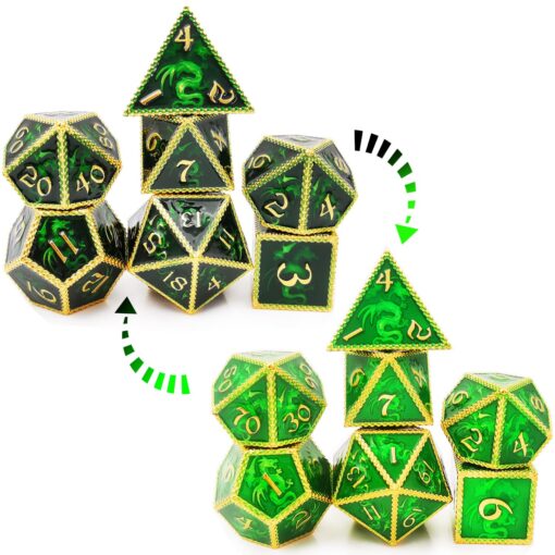 HAOMEJA Color Changing Temperature Metal Dragons DND dice Set D&D dice Set Role Playing Dice Apply to Dungeons and Dragons Black Transition Green W Black Green