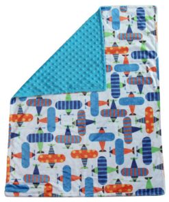 Unisex Baby Reversible Minky Dot Stroller Blanket (Choose Color) (Airplane/Turquoise) Airplane / Turquoise 11 81C7rwsJebL