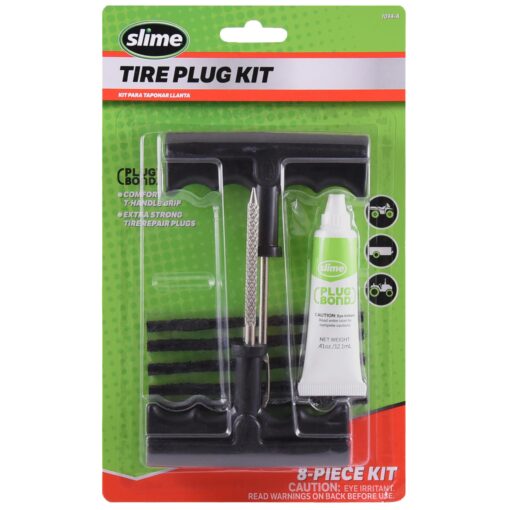 Slime 1034-A Tire Repair Reamer Plug Kit, Medium Heavy Duty Strings, T Handle Type and Glue, 8 Piece Set