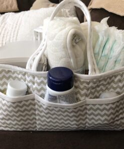 Dove Gray Chevron Storage Caddy - Chevron Print Body, Handles and Lining, Gray and White Trim, Gray and White, Two Handles, 12 in x 6 in x 8 in Dove Gray 37 81CATAPTgiL