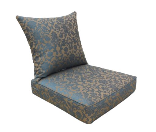 BOSSIMA Indoor/Outdoor Deep Seat Chair Cushion Set, Spring/Summer Seasonal Replacement Cushions (Blue/Brown Damask) Blue/Brown Damask