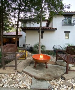 Sunnydaze 34-Inch Rustic Cast Iron Outdoor Raised Fire Pit Bowl with Handles - Oxidized Finish Rust 34 in 31 81CFLBj3qL