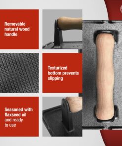 Victoria Rectangular Cast Iron Meat Press with a Wooden Handle, Preseasoned with Flaxseed Oil, Made in Colombia 8.3 x 4.4 Inch 24 81CFX5f3nEL