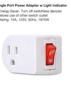 Electes 3 Prong Grounded Single Port Power Adapter with Red Indicator On/Off switch {Value! 3 Pack} 15 81CHXPVkG3L