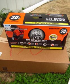 Camco 20' (39741) RhinoFLEX 20-Foot RV Sewer Hose Kit, Swivel Transparent Elbow with 4-in-1 Dump Station Fitting-Storage Caps Included , Black , Brown 20ft Sewer Hose Kit Standard Packaging 15 81CJDYfIwOL