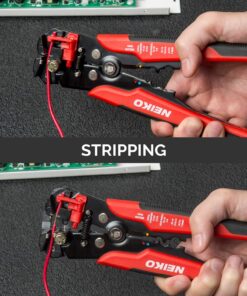NEIKO 01924A 3-in-1 Automatic Wire Stripper, Cutter, and Crimping Tool, Auto Self-Adjusting Pliers that Cut up to 10 AWG 3-in-1 Auto Wire Strippers, Red 22 81CM9si3J0L