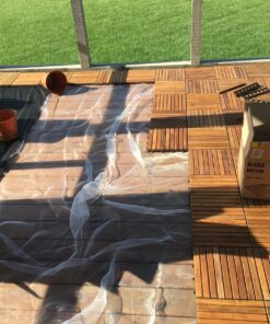 Bare Decor EZ-Floor Interlocking Flooring Tiles in Solid Teak Wood Oiled Finish (Set of 10), Long 9 Slat 10 sq ft 35 81CNS9nvGvL