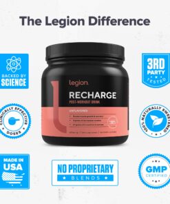 LEGION Recharge Post Workout Supplement - All Natural Muscle Builder & Recovery Drink with Micronized Creatine Monohydrate Naturally Sweetened & Flavored (Unflavored, 60 Servings, Pack of 1) Unflavored 60 Servings (Pack of 1) 14 81CO8yW1WOL
