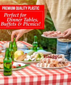 Red Gingham Plastic Tablecloth Roll With Cutter, 100' x 52" - Heavy Duty Party Table Cloth In Self Cutting Box - For Picnics, BBQs, and Birthday Parties - By Clearly Elegant Gingham Red 29 81CQ 0hteGL