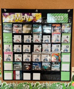 REGELETO 44 Pockets Calendar Pocket Chart for Classroom with 85 Cards, Monthly Calendar and Weather Black Pocket Chart for Kids Learning for Home or Kindergarten (25” X 24”) 44Pockets-1Pack 19 81CQKZjiXML