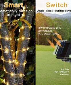 Eueasy 130 LED 42.7ft Solar Rope Lights for Outside with Waterproof PVC Tube,Solar String Lights,Outdoor Decor for Garden, Patio, Fence, Deck, Sidewalk, and Pathway in Warm White Polyvinyl Chloride Type I 12 81CRKQ2LY2L