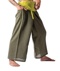 LannaPremium Thai Fisherman Pants for Men Women Yoga Pants Pirate Pants 2 Tone - Martial Arts Pants Green and Dark Green 9 81CRcOuNY L