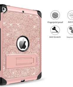 for iPad 9.7 Case 2017/2018, iPad Air 2 Case, iPad 6th/5th Generation Case with Kickstand, DUEDUE Glitter Bling 3 in 1 Heavy Duty Hard PC Cover Shockproof Full Protective Case for iPad Pro 9.7, Pink 10402-Pink 13 81CRmFi4ZIL
