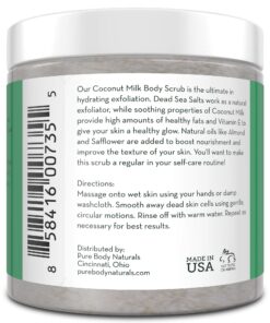 Exfoliating Body Scrub with Hydrating Coconut Milk and Detoxifying Dead Sea Salt, Moisturizing Exfoliating Scrub by Pure Body Naturals, 12 Ounce (Packaging Varies) 26 81CVB6YpieL