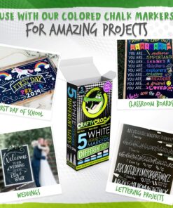 White Liquid Chalk Markers for Blackboard - Also Perfect Glass Window Markers for Cars, Shops or Home or Dry Erase Boards - Five Chalk Marker Pen Set, Fine & Jumbo Size Pens 1mm, 3mm, 6mm, 10mm, 15mm 5 Pack White Multi-size (1mm to 15mm) 19 81CVf6cczNL