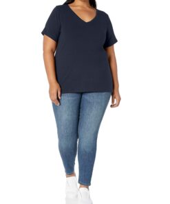 Amazon Essentials Women's Short-Sleeve V-Neck T-Shirt (Available in Plus Size) 1 Navy 2X 5 81CW2PjsMHL 1