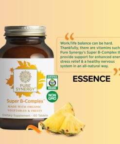 PURE SYNERGY Super B-Complex | Vitamin B Complex Made with Organic Whole Foods | Vegan Supplement with Natural Vitamin B12, Niacin, and Folate | for Energy, Focus and Mood Support (60 Tablets) 12 81CZABCxAjL