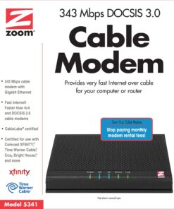 ZOOM TELEPHONICS DOCSIS 3.0 5341-00-00J 343Mbps Cable Modem 21 81Cammkv sL