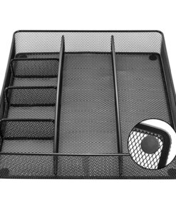 Amazon Basics Desk Drawer Organizer for Office and Home, Metal Mesh, 6 Compartments, Black 1 11 81CbsBuRQYL