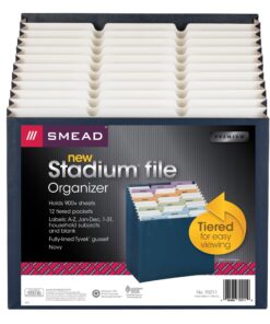 Smead Stadium File, 12 Pockets, Tear Resistant Gusset, Letter Size, Navy, Alphabetic/Daily/Monthly/Household Labels (70211) 11 81Cc HLEfTL