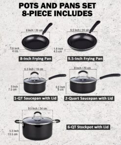 Alternative view of Cook N Home Pots and Pans Nonstick Kitchen Cookware Sets include Saucepan Frying Pan Stockpots 8-Piece, Heavy Gauge, Stay Cool Handle, Black