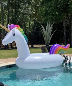 Jasonwell Big Inflatable Unicorn Pool Float Floatie Ride On with Fast Valves Large Rideable Blow Up Summer Beach Swimming Pool Party Lounge Raft Decorations Toys Kids Adults 3XL Rainbow 30 81ChjO3MrIL