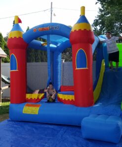 Bounceland Royal Palace Inflatable Bounce House, with Long Slide, Large Bouncing Area, Basketball Hoop and Sun Roof, 13 ft x 12 ft x 9 ft H, UL Strong Certified Blower, Castle Kids Party Theme With Blower 52 81CibJdCm6L