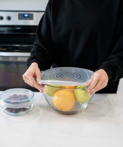 Modfamily Silicone Stretch Lids (7 pack, includes EXCLUSIVE XL SIZE), Reusable, Durable & Expandable to Fit Many Container Sizes & Shapes. Superior for Keeping Food Fresh, Dishwasher & Freezer Safe 23 81Cjr9aO8IL