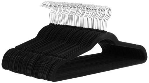 Amazon Basics Slim, Velvet, Non-Slip Suit Clothes Hangers, Black/Silver - Pack of 50